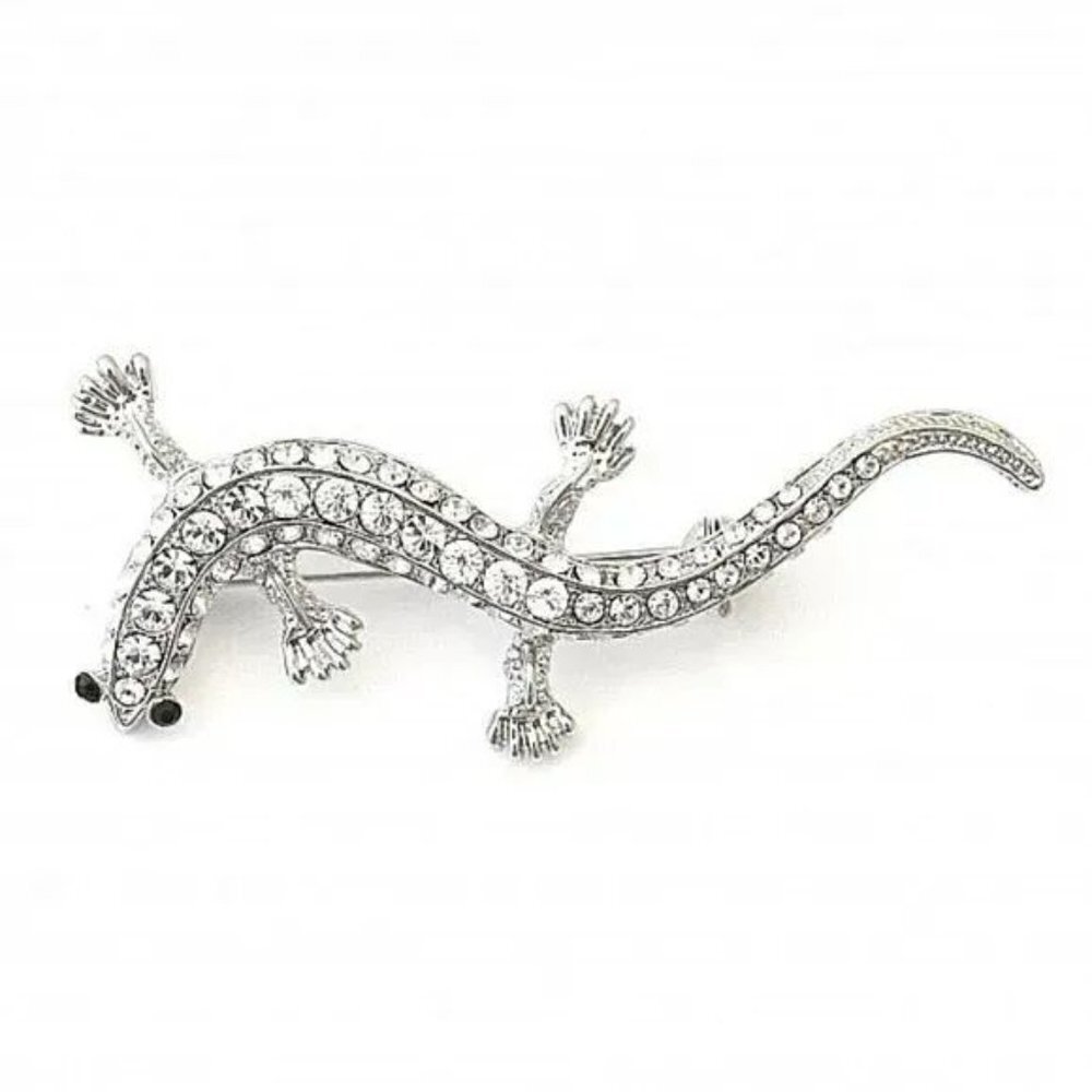 Silver crystal lizard pin brooch 🆕
